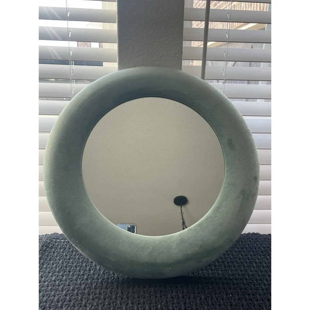 Contemporary Velvet upholstered Round Handmade Wall‎ Accent Mirror
